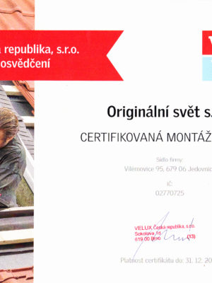 Certifikovana firma VELUX_2020